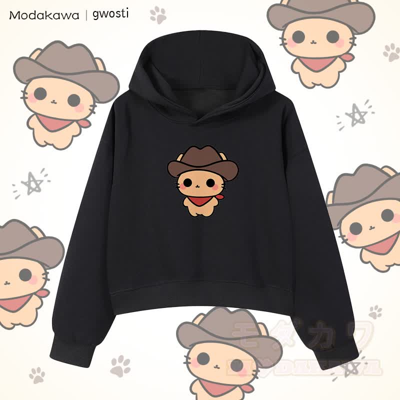 MODAKAWA X gwosti Brown Meowdy Graphic Cropped Cotton Hoodie - Schwarz - 3XL - image 5