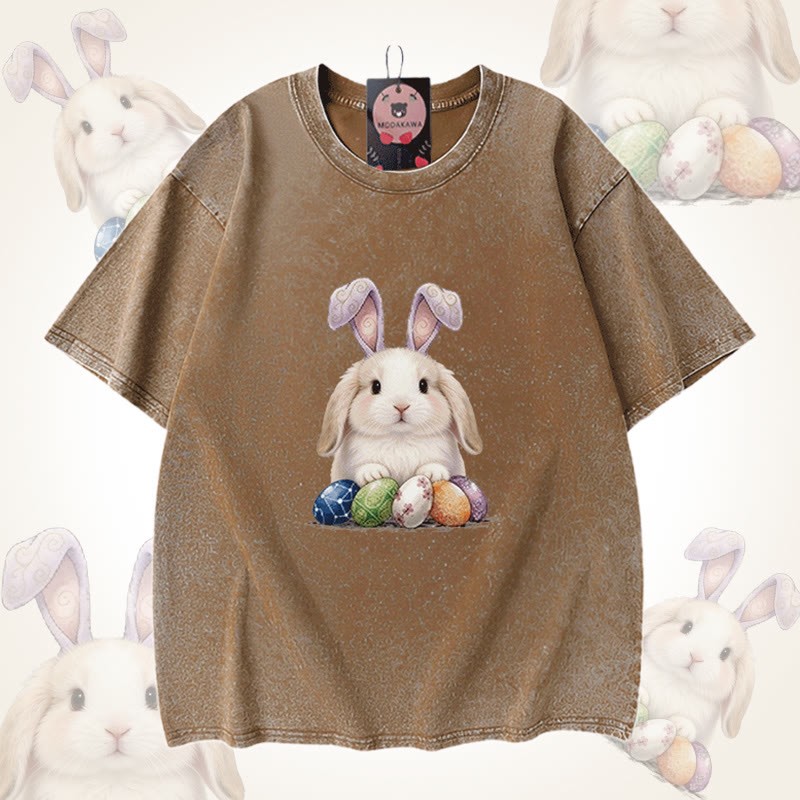 Modakawa Unisex Vintage Washed T-Shirt mit Osterhasen-Motiv - Brown - 5XL - image 4