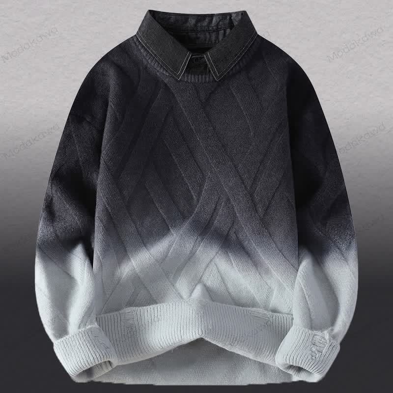 Zweiteiliger Pullover in Strickoptik mit Lagenlook und Cordhose - Dunkelgrauer Pullover - 3XL - image 14