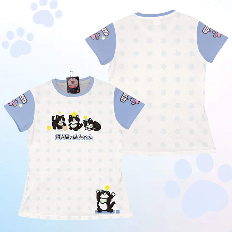 Modakawa Farben Block T-Shirt mit Glückskatzen-Grafik - Blue - 5XL - image 2