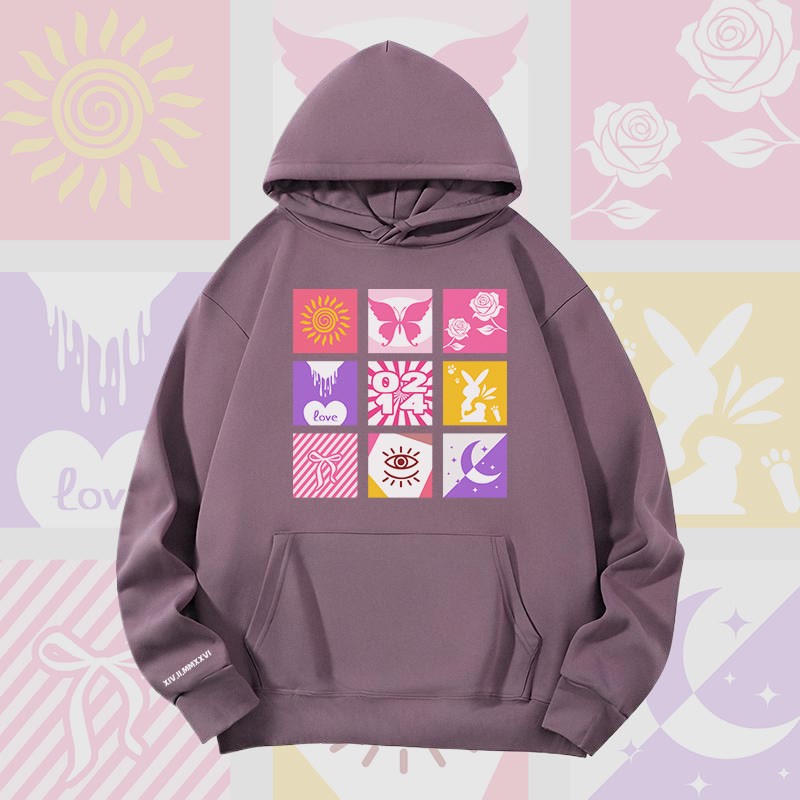 MODAKAWA Hoodie mit gemischtem Symbolgitter und Grafikmuster, schwere Ausführung - Dark Purple - 2XL - image 6