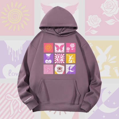 MODAKAWA Hoodie mit gemischtem Symbolgitter und Grafikmuster, schwere Ausführung - Dark Purple - 2XL - image 6