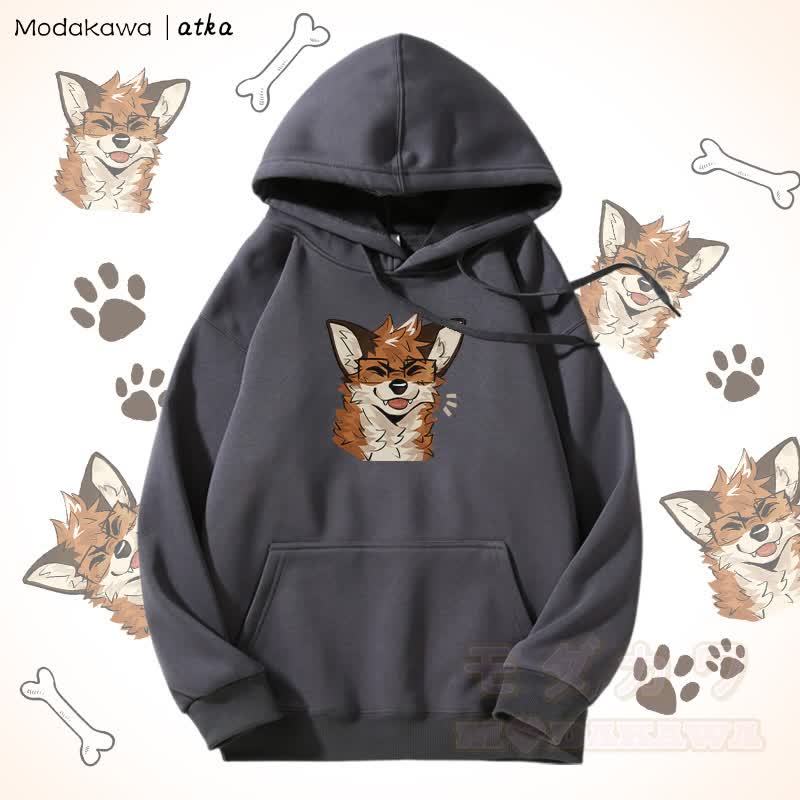 Kapuzenpullover mit Fleecefutter und Fuchs mit Brille - Dunkelgrau - 5XL - image 8