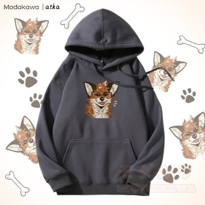 Kapuzenpullover mit Fleecefutter und Fuchs mit Brille - Dunkelgrau - 5XL - image 8