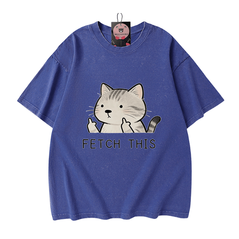 Hol dir dieses Modakawa Vintage-T-Shirt mit Katzenmotiv aus 100 % Baumwolle (gewaschen). - Blue - 5XL - image 4