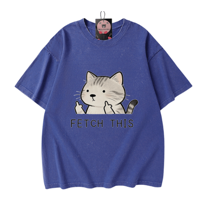 Hol dir dieses Modakawa Vintage-T-Shirt mit Katzenmotiv aus 100 % Baumwolle (gewaschen). - Blue - 5XL - image 4