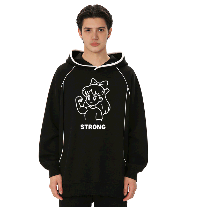 Modakawa Oversize-Pullover-Hoodie mit Raglanärmeln und niedlichem Cartoon-Mädchen-Motiv - image 2