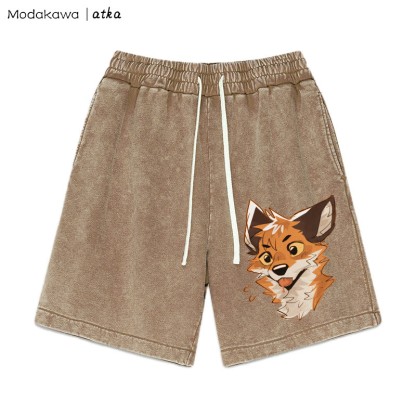 Freche Shorts mit heraushängender Zunge und Fuchs-Grafik im Vintage-Look - Braun - 3XL - image 4