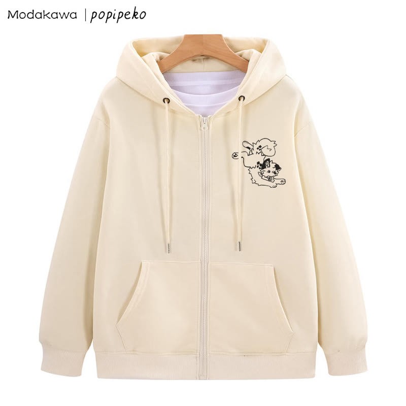 Verspieltes Kapuzenpullover mit Reißverschluss und Welpen-Grafik - Aprikose - 5XL - image 3