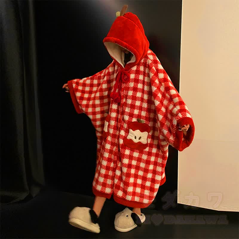 Plüschiger karierter Apfel-Kapuzenumhang - image 5