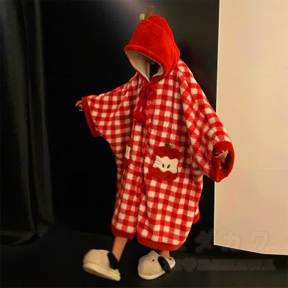 Plüschiger karierter Apfel-Kapuzenumhang - image 5