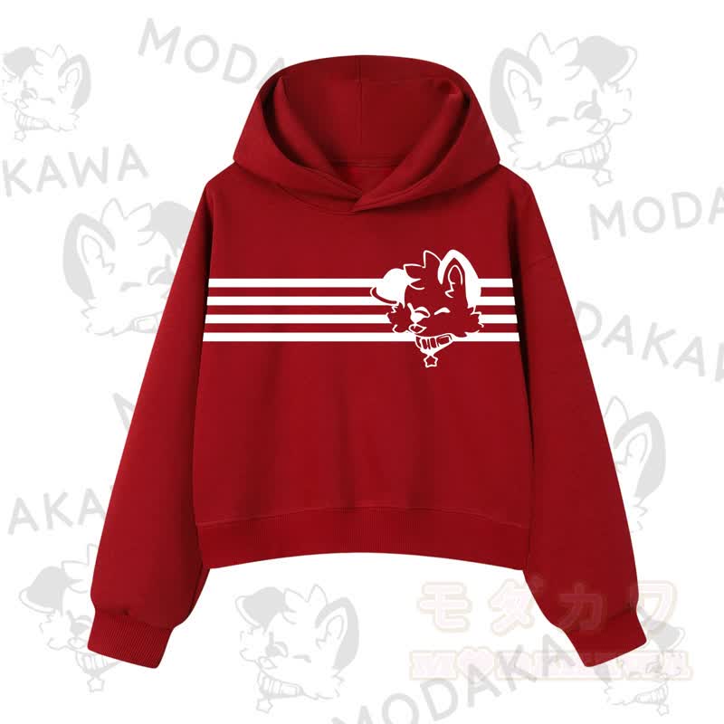 Modakawa Baumwoll-Hoodie mit Hunde-Grafikstreifen - Rot B - 3XL - image 13