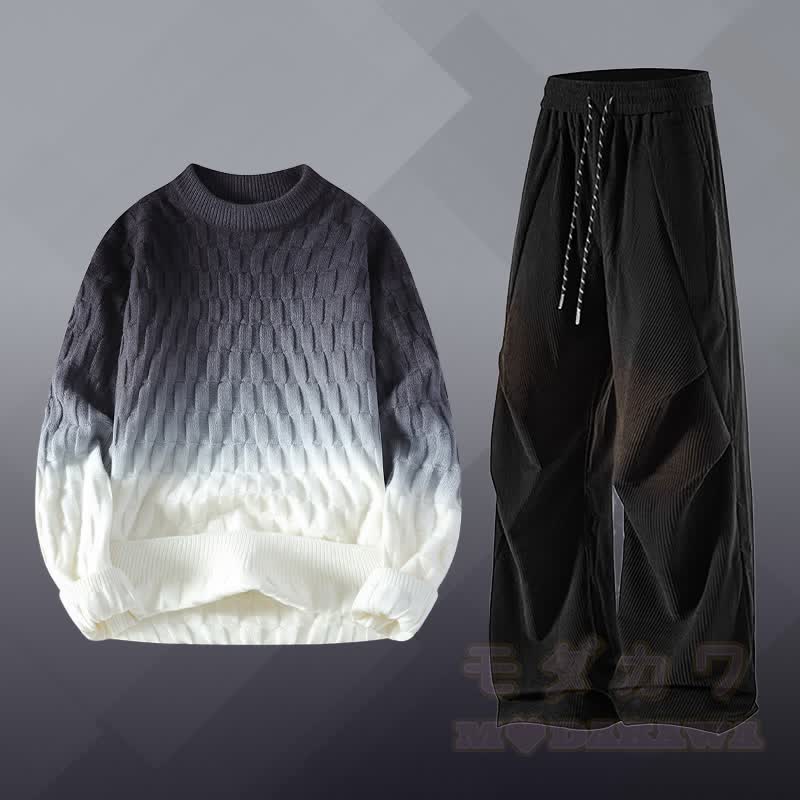 Zweiteiliger Pullover mit Farbverlauf und Cordhose - Set E - 3XL - image 5