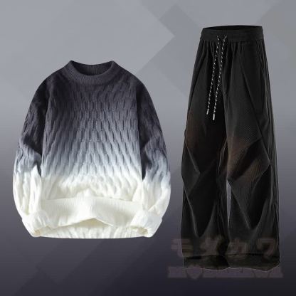 Zweiteiliger Pullover mit Farbverlauf und Cordhose - Set E - 3XL - image 5