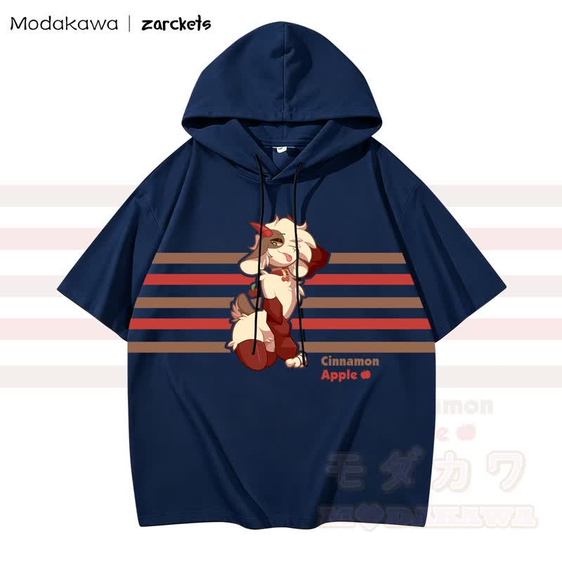 MODAKAWA X zarckets CINNAMON APPLE Hoodie T-Shirt mit Ziegenprint und Streifen - Marineblau - 3XL - image 5