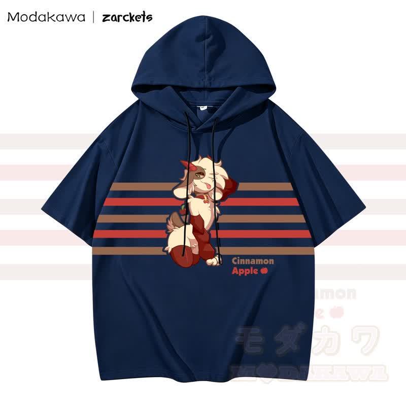 MODAKAWA X zarckets CINNAMON APPLE Hoodie T-Shirt mit Ziegenprint und Streifen - Marineblau - 3XL - image 5