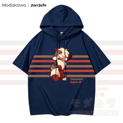 MODAKAWA X zarckets CINNAMON APPLE Hoodie T-Shirt mit Ziegenprint und Streifen - Marineblau - 3XL - image 5