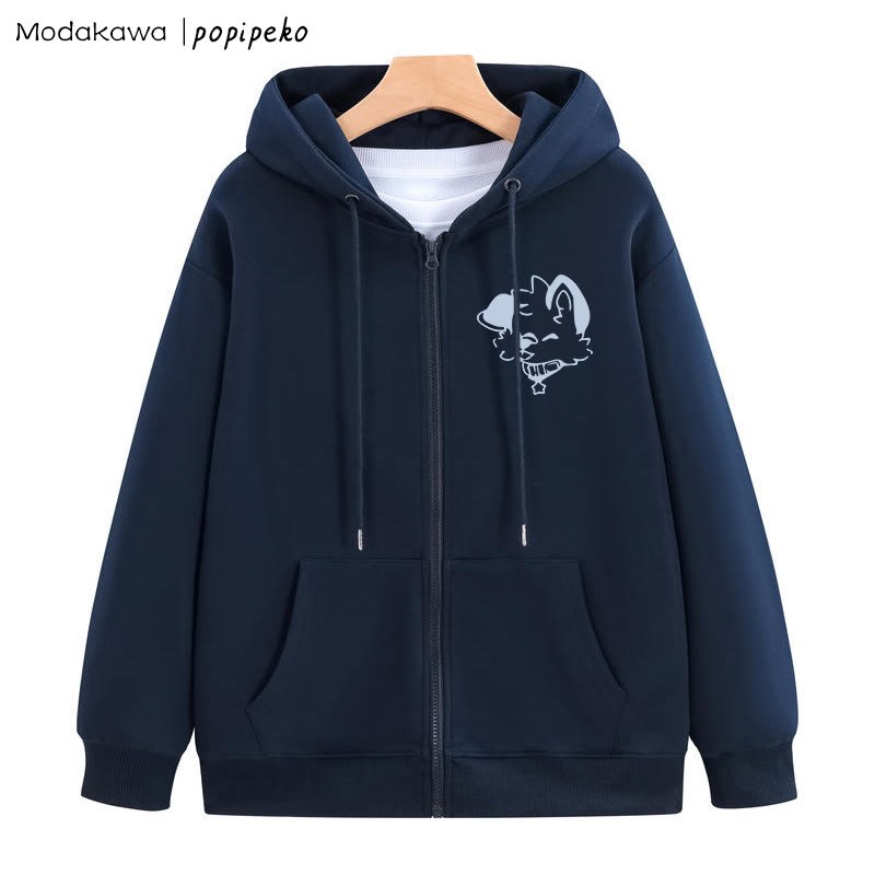 MODAKAWA X popipeko Kapuzenpullover mit Reißverschluss und Welpen-Print - Purplish Blue - 5XL - image 1