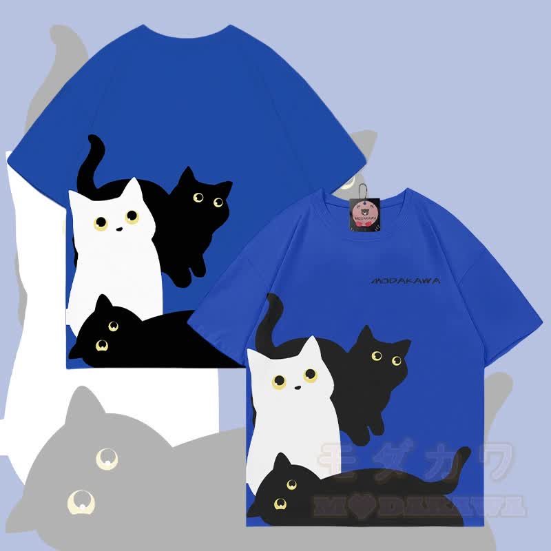 MODAKAWA T-Shirt mit Allover-Print und neugieriger Katze - Dunkelblau - 5XL - image 4