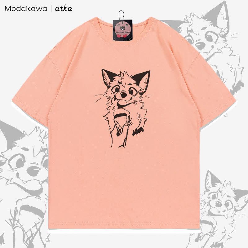 MODAKAWA X atka Fuchs isst Eiscreme Grafik-T-Shirt - Peach - 5XL - image 4