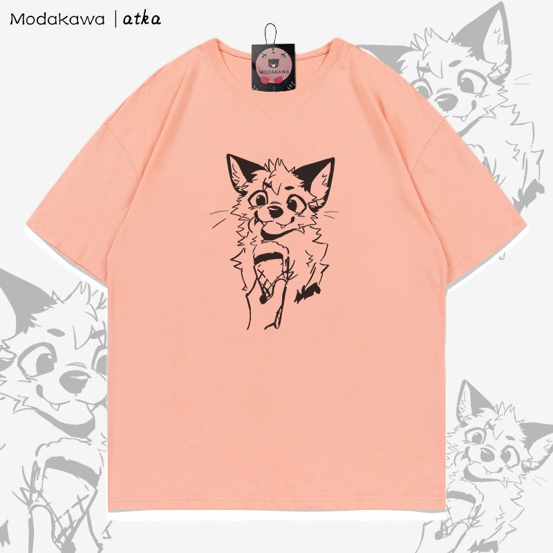 MODAKAWA X atka Fuchs isst Eiscreme Grafik-T-Shirt - Peach - 5XL - image 4
