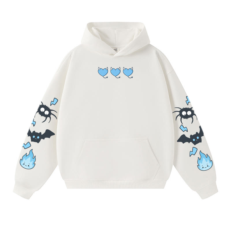 Schrulliger Kapuzenpullover mit Spinnen-/Fledermaus-/Flammen-Grafik, warm, dick - White - 3XL - image 4