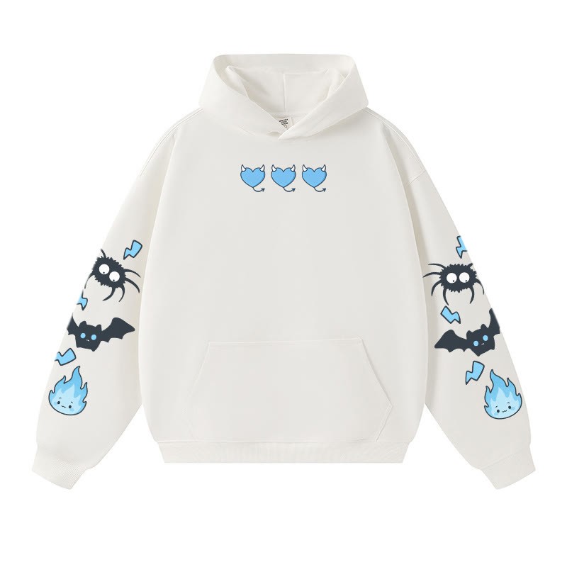 Schrulliger Kapuzenpullover mit Spinnen-/Fledermaus-/Flammen-Grafik, warm, dick - White - 3XL - image 4