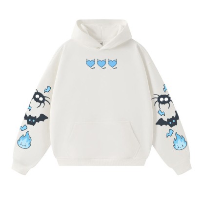 Schrulliger Kapuzenpullover mit Spinnen-/Fledermaus-/Flammen-Grafik, warm, dick - White - 3XL - image 4