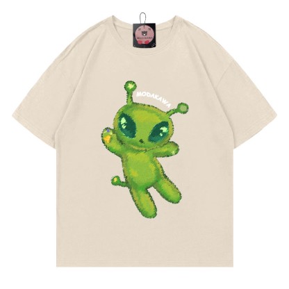Modakawa T-Shirt mit Alien-Buchstabenprint, 100 % Baumwolle - Apricot - 5XL - image 4