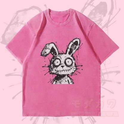 MODAKAWA Unisex-T-Shirt mit gesticktem Hasenmotiv im Vintage-Stil - Rosenrot - 4XL - image 3