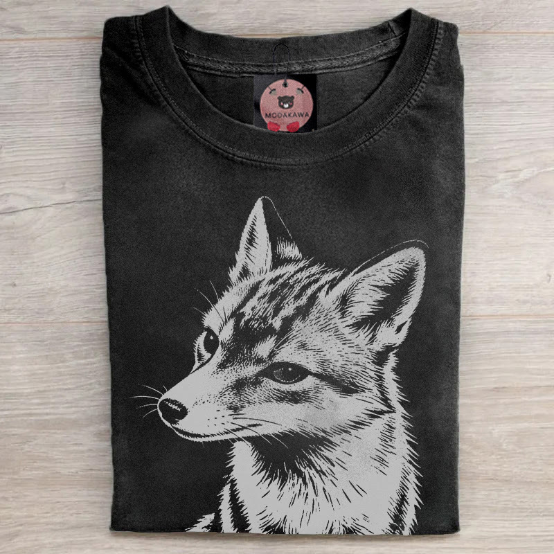 MODAKAWA Fuchs-Grafik Unisex Vintage Washed T-Shirt - Black - 5XL - image 2