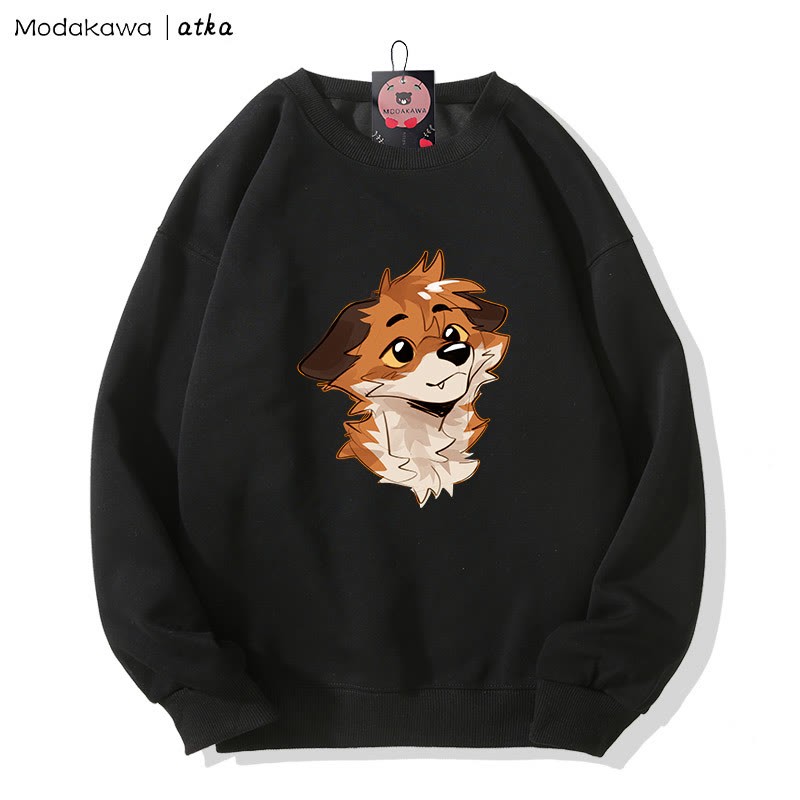 MODAKAWA X atka Anticipating Fox Graphic Round Collar Sweatshirt - Black - 5XL - image 3