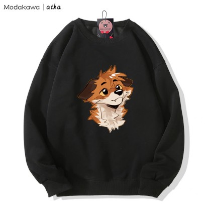 MODAKAWA X atka Anticipating Fox Graphic Round Collar Sweatshirt - Black - 5XL - image 3