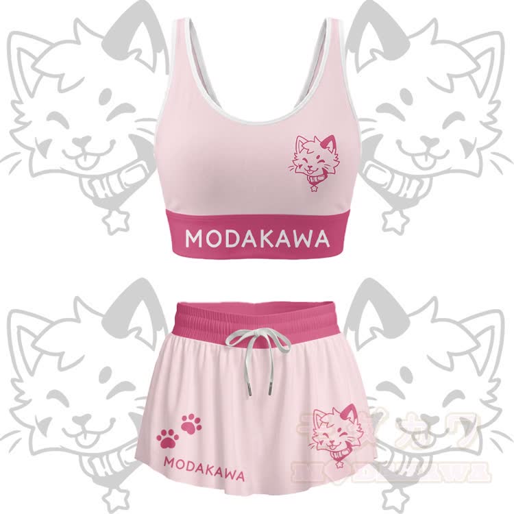 Zunge raus Kitty Grafik Crop Tank Top Sport Top Rock Bikini Modakawa passendes Outfit - Rosa Set - 4XL - image 13