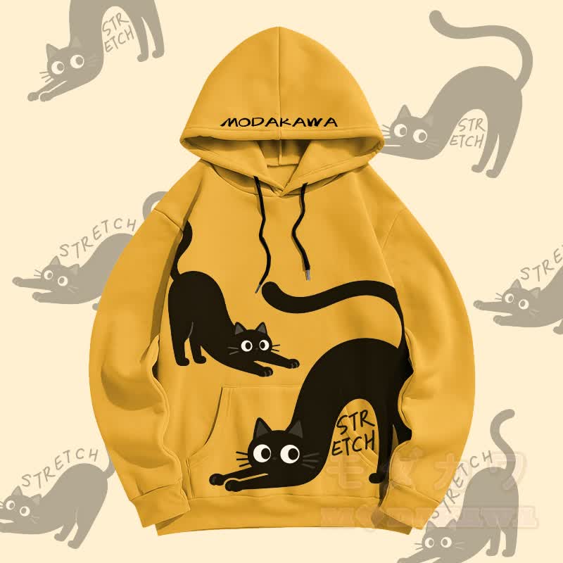 MODAKAWA Stretching Black Cat Graphic All Over Print Pullover Hoodie - Gelb - 5XL - image 3