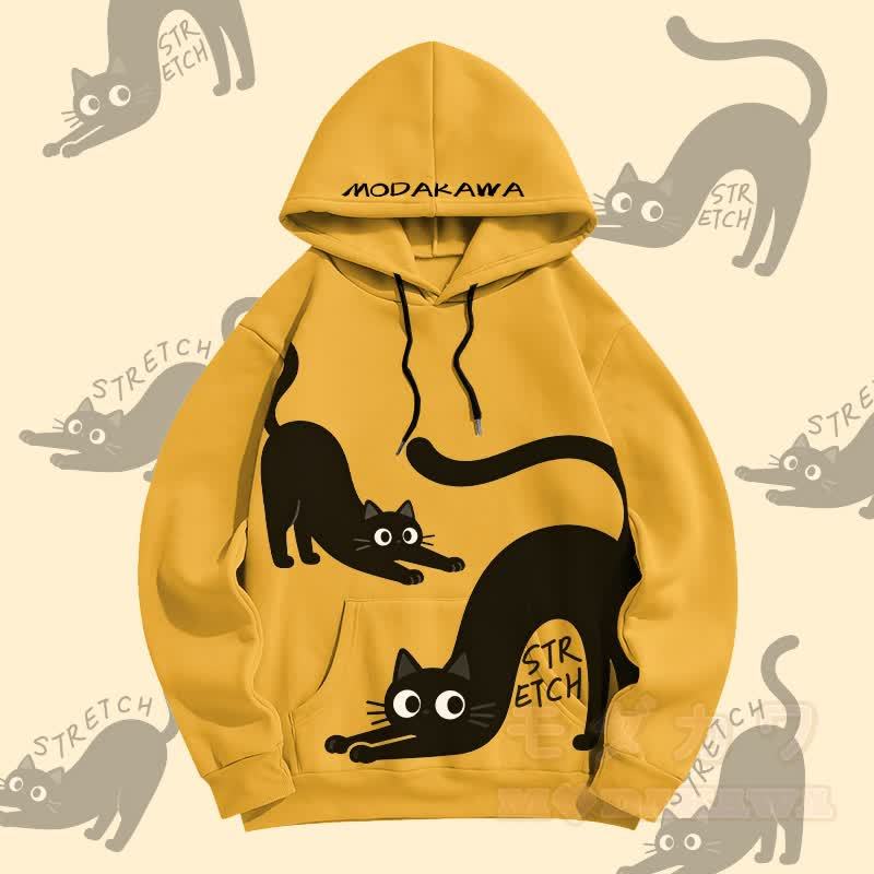 MODAKAWA Stretching Black Cat Graphic All Over Print Pullover Hoodie - Gelb - 5XL - image 3