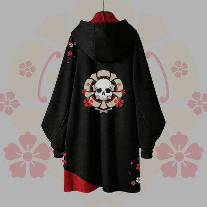 Sakura Totenkopf Grafik Schnalle Vintage Kapuzenpullover Kleid - image 3