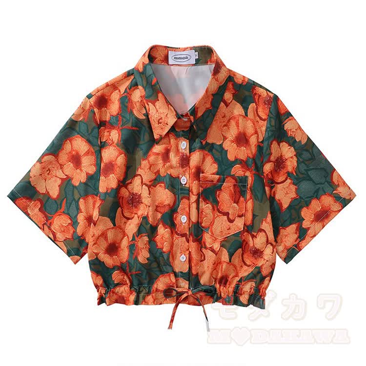 Kurzarmhemd mit Vintage-Print und Knopfleiste - Mehrfarbig M - L - image 14