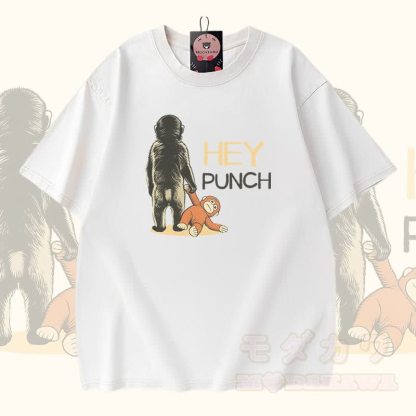 HEY PUNCH Monkey Modakawa Vintage Washed 100% Cotton T-Shirt - Weiß - 5XL - image 3