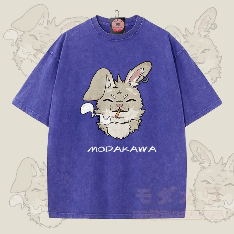 MODAKAWA Nabi Smoking Graphic Unisex Vintage Washed T-Shirt - Blau - 5XL - image 4