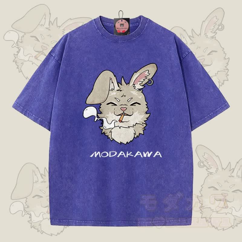 MODAKAWA Nabi Smoking Graphic Unisex Vintage Washed T-Shirt - Blau - 5XL - image 4