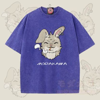MODAKAWA Nabi Smoking Graphic Unisex Vintage Washed T-Shirt - Blau - 5XL - image 4
