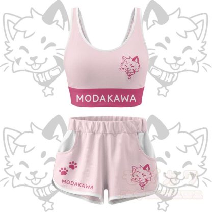 Kitty Graphic Crop Tank Sport Top Shorts Bikini Modakawa Matching Outfit - Rosa Set - 4XL - image 15