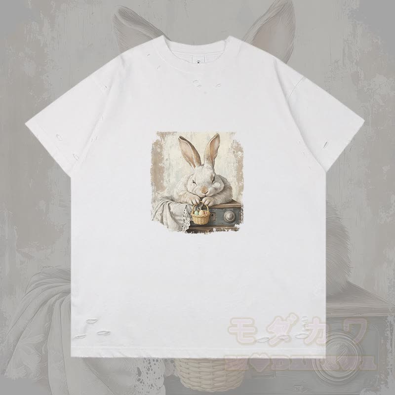 Vintage Osterhasen Grafik Modakawa Ripped T-Shirt - Weiß - 2XL - image 4