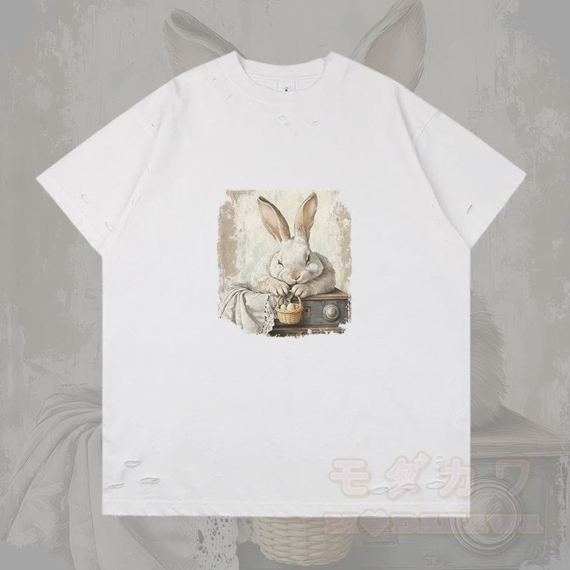 Vintage Osterhasen Grafik Modakawa Ripped T-Shirt - Weiß - 2XL - image 4