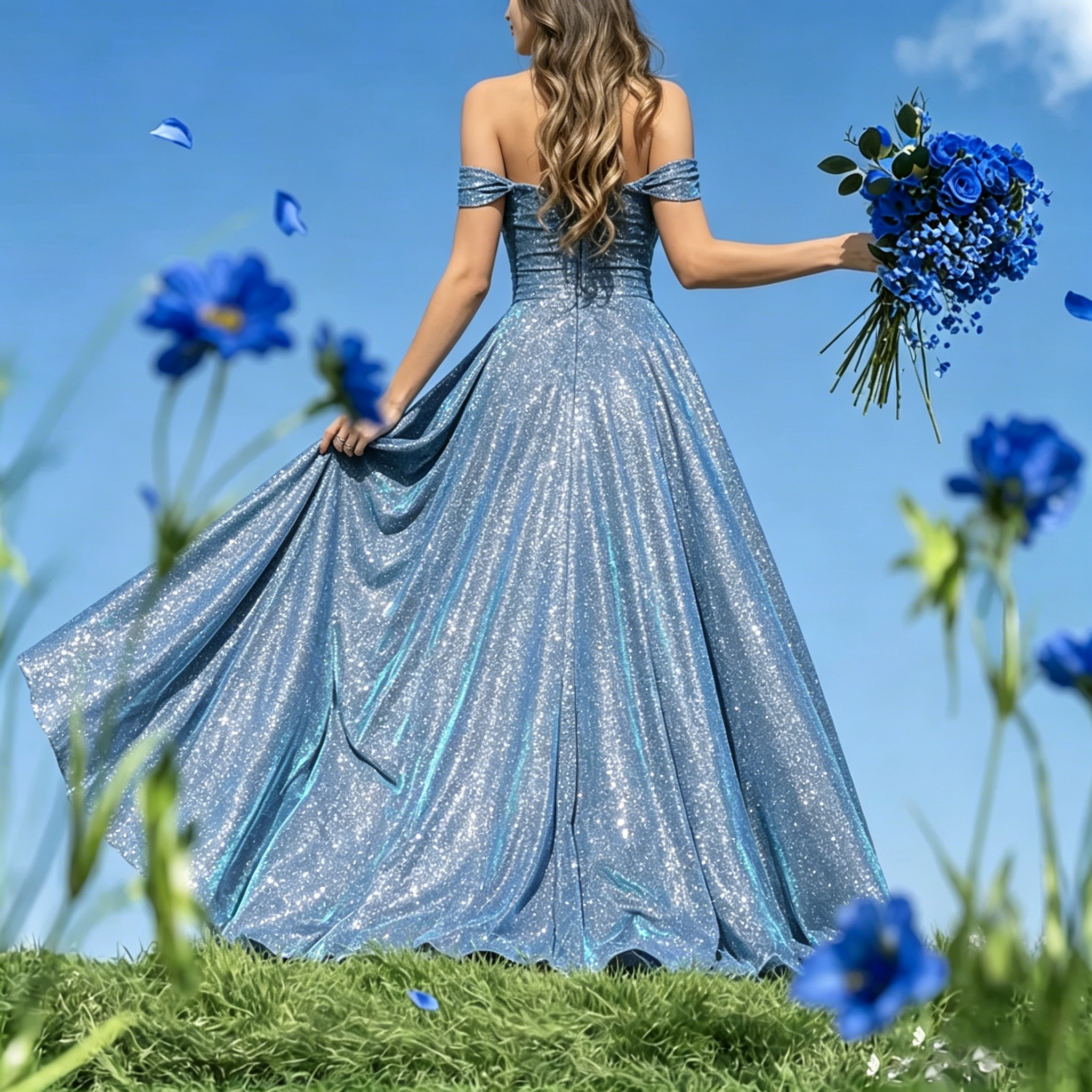 Paillettenbesetztes, trägerloses Abendkleid mit Schlitz - image 4