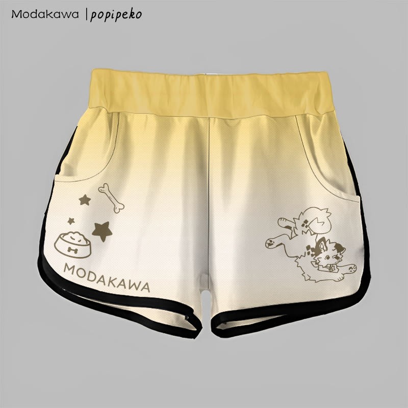 MODAKAWA X popipeko Gradient Playful Puppy Graphic Shorts - Yellow - 5XL - image 5