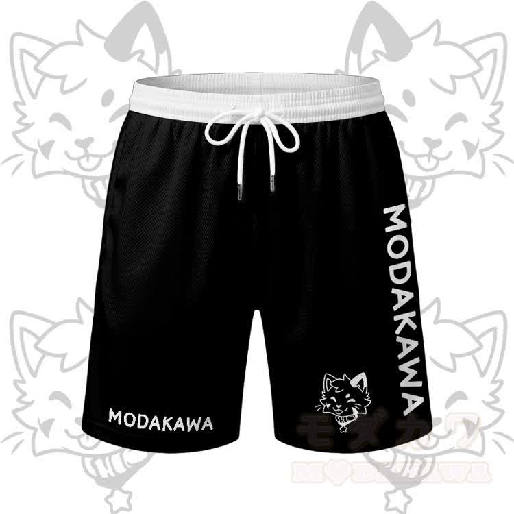 MODAKAWA X popipeko Zunge-raus-Kitty-Grafik Herren-Sport-T-Shirt mit Kordelzug-Shorts und passendem Outfit - Schwarze Shorts - 5XL - image 8