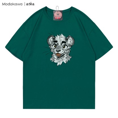 MODAKAWA X atka – T-Shirt mit frechem Tigergesicht und Grafik - Olive Green - 5XL - image 4