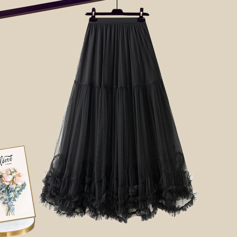 3D-Blumen-Cardigan, passender Tüllrock und Outfit - Black Skirt - XL - image 12